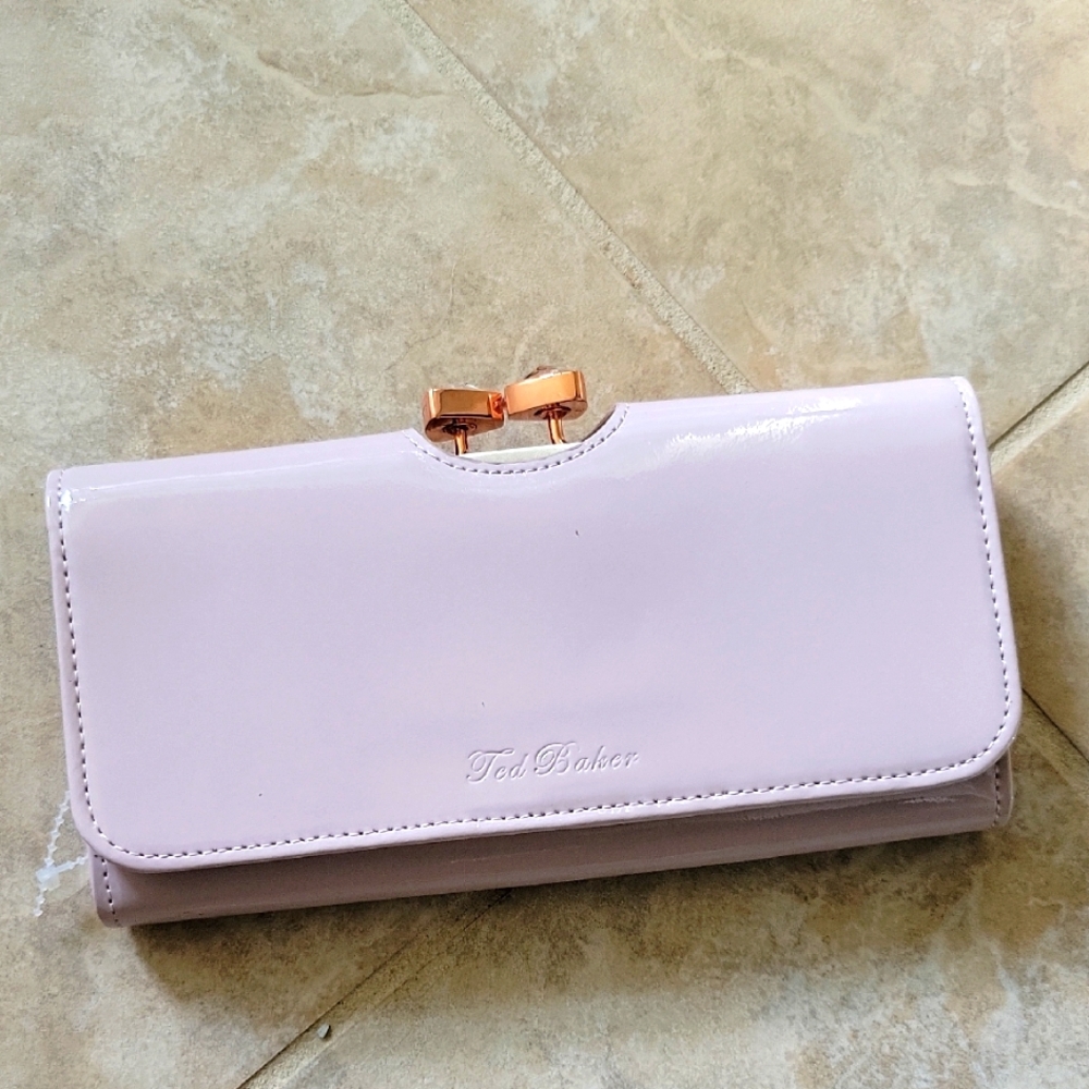 NWOT Ted Baker Titiana Bow Crystal Top Bobble Leather Matinee Purse - Light Pink